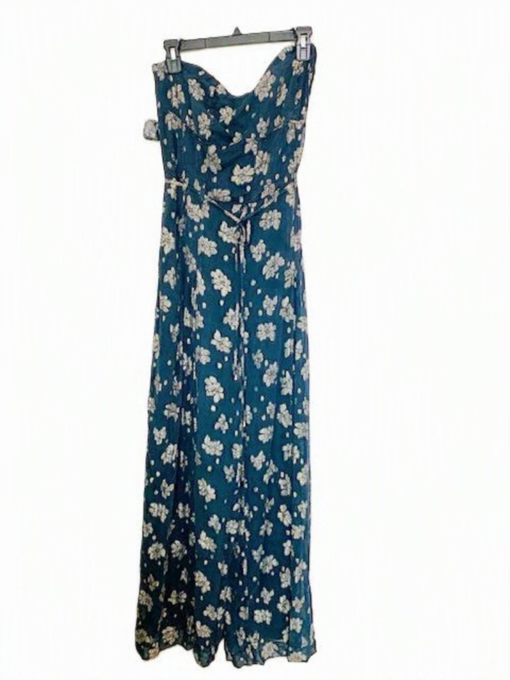NWT Anthropologie Strapless Shine Wide-Leg Jumpsuit Navy Gold Floral Size 16 - Picture 10 of 12